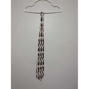 J.T.‎ Beckett Mens Silk Necktie Burgundy Navy Blue Cream Geometric Block Pattern